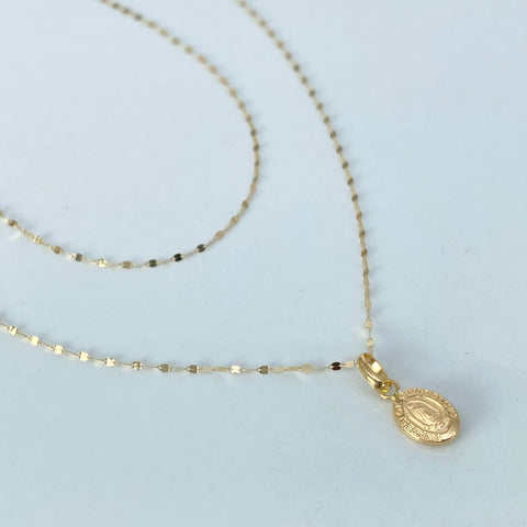 Set Cadena ● Crispeta + Dije Virgen Guadalupe Oro amarillo 18k 0,65 Gr / 1 mm / 50 Cm