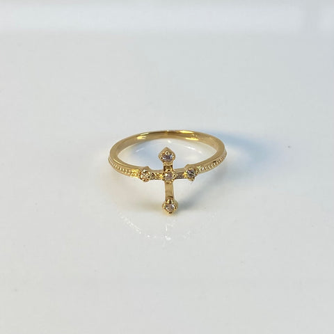 Anillo Cruz Circones Blancos Oro amarillo 18k / Talla 6 3/4 / 1,82 Gr †
