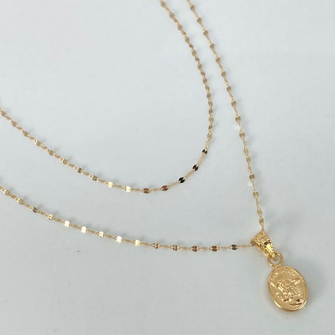 Set Cadena ● Crispeta + Dije San Miguel Arcangel Oro amarillo 18k 0,62 Gr / 1 mm / 45 Cm †