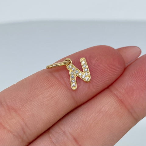 Dije Letra N Circones Blancos Oro amarillo 0,58 Gr / 1,5 Cm