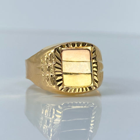 Anillo Sello Tres Lineas Tres oros 18k / Talla 11 / 3,1 Gr *