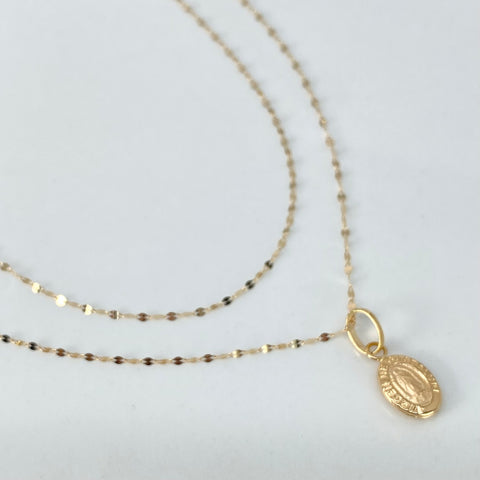 Set Cadena ● Crispeta + Dije Virgen Guadalupe Oro amarillo 18k 0,62 Gr / 1 mm / 45 Cm †