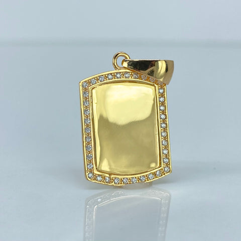 Dije Placa Rectangular Circones Blancos Oro amarillo 2,7 Gr / 3 Cm