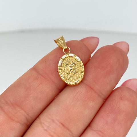 Dije Troquel San Miguel Arcangel Fondo Diamantado Oro amarillo 18k 0,79 Gr / 2 Cm