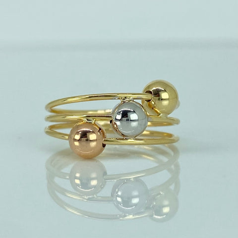 Anillo Bolas Lisas 5mm Tres oros 18k / Talla 5/6 / 2,1 Gr *