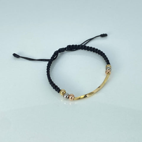 Pulsera tejida Herraje Melcochao / BL 6uni 5mm / Hilo Negro Tres oros 1,06 Gr †