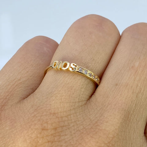 Anillo Dios Circones Blancos Oro amarillo 18k / Talla 6 1/4 / 1,55 Gr