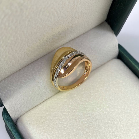 Anillo Alianza Circones Blancos Oro amarillo y Oro rosa 18k / Talla 6 1/2 / 3,86 Gr