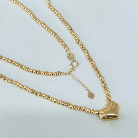 Cadena ● Bolas Lisas ESP Corazon Oro amarillo 18k +3 / 3,5 Gr / 2,5 mm / 45 Cm *