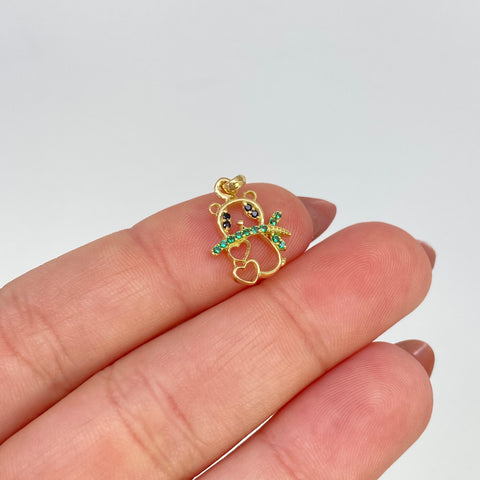 Dije Silueta Oso Circones Verdes Y Negros Oro amarillo 18k 1,06 Gr / 2 Cm  *