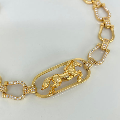 Pulso Herraduras Caballo Circones Blancos POR FABRICACIÓN Oro amarillo 18k 30 Gr / 10 mm / 19 Cm *