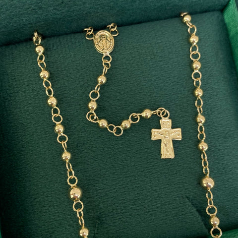 Rosario Virgen Milagrosa Bolas Lisas  Oro amarillo 18k 7,15 Gr / 4 mm / 45 Cm *