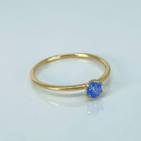 Anillo Solitario Circon Azul Oro amarillo / Talla 7 1/4 / 1,25 Gr †