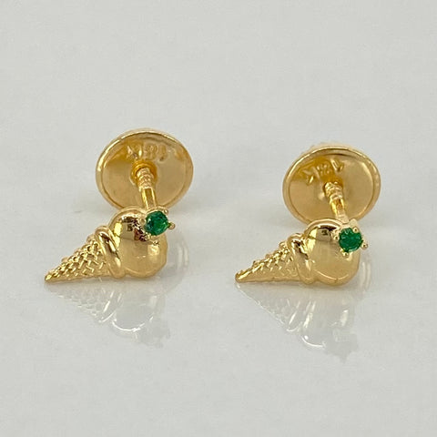 Topos Cono Helado Circon Verde Oro amarillo 18k 0,73 Gr / 4 mm  *