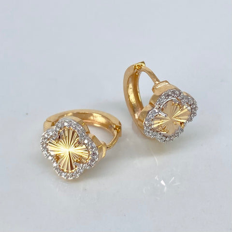 Candongas Trebol Diamantados Circones Blancos Oro amarillo 2,7 Gr / 1,4 Cm *