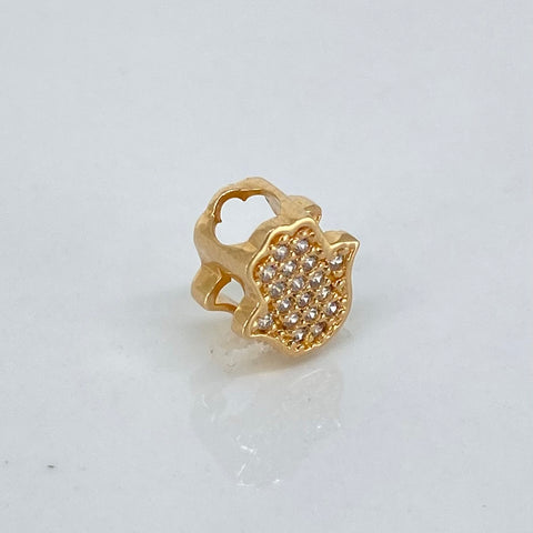 Herraje Mano Hamsa Circones Blancos Oro amarillo 18k 0,88 Gr / 0,8 Cm  *