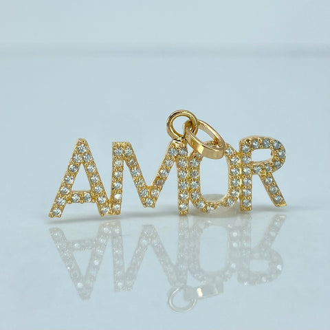 Dije AMOR Circones Blancos Oro amarillo 1,75 Gr / 1,7 Cm