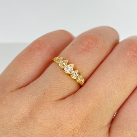 Anillo Churumbela Gotas Circones Blancos Oro amarillo 18k / Talla 6 / 2,45 Gr †