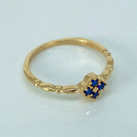 Anillo Trebol Circones Azules Oro amarillo / Talla 5 3/4 / 1,6 Gr †