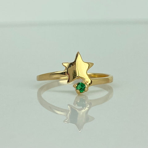 Anillo Estrella Circon Verde Oro amarillo 18k / Talla 6 1/2 / 1,55 Gr