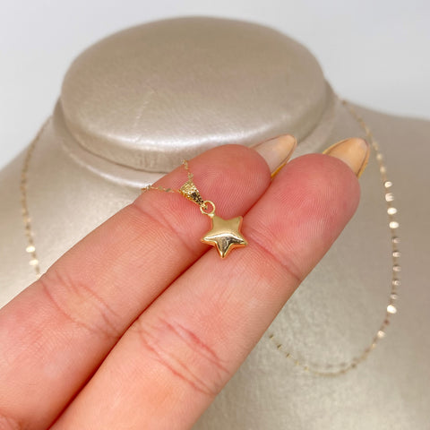 Set Cadena ● Crispeta + Dije Estrella Oro amarillo 18k 0,6 Gr / 1 mm / 45 Cm †