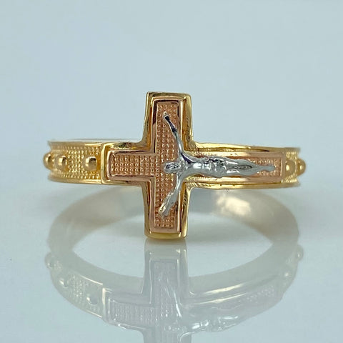 Anillo Cruz Cristo Tres oros / Talla 9 / 4,9 Gr