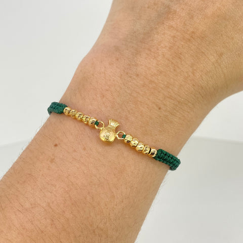 Pulsera tejida Herraje Bolsa Dinero / BD 10uni 3mm / Hilo Verde Oro amarillo 18k 0,85 Gr *