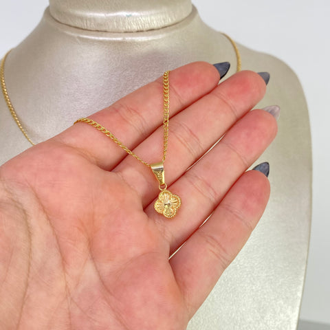 Set Cadena Cubana + Dije Trébol Diamantado Oro amarillo 18k 2,16 Gr / 2 mm / 45 Cm *