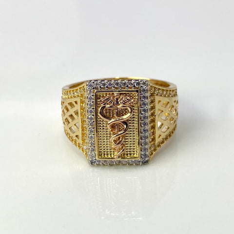 Anillo Alas Serpientes Circones Blancos Oro amarillo y Oro rosa 18k / Talla 9 1/2 / 7,38 Gr