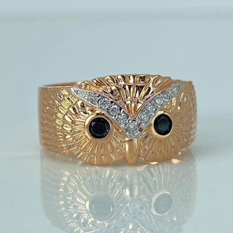 Anillo Buho Circones Blancos Negros Oro blanco y Oro rosa / Talla 9 1/2 / 4,86 Gr