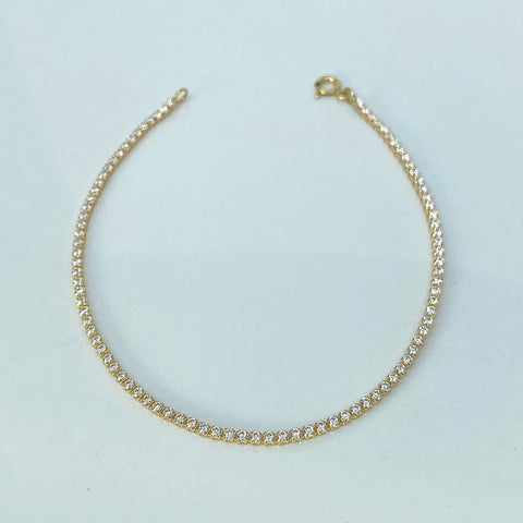Pulso ● Mini Tennis Circones Blancos Oro amarillo 18k +4 / 1,9 Gr / 1,5 mm / 17,7 Cm *