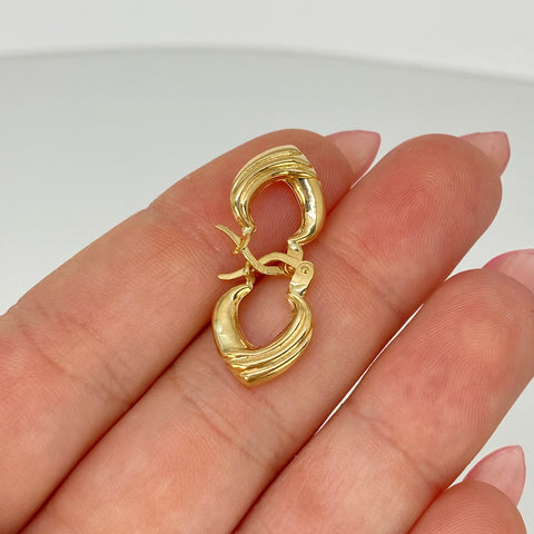 Candongas Corazon Rayadas  Oro amarillo 18k 1,22 Gr / 1,6 Cm