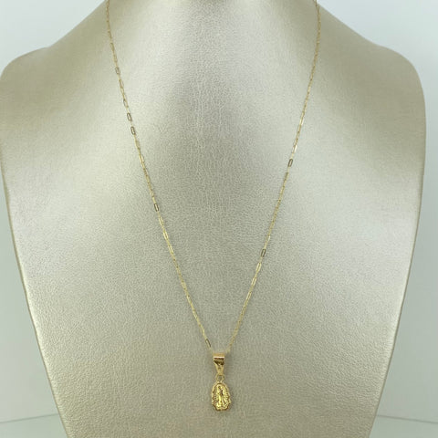 Set Cadena ● Mini Cajón + Contorno Virgen Guadalupe Oro amarillo 18k 1,25 Gr / 1,1 mm / 45 Cm *