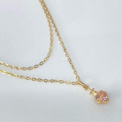 Set Cadena ● Rolon + Dije Sagrado Corazon Circon Rosa Oro amarillo 18k 1,32 Gr / 1,5 mm / 45 Cm *