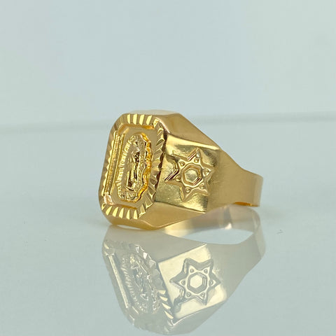 Anillo Sello Virgen Guadalupe Estrella David Oro amarillo 18k / Talla 12 / 3,55 Gr *