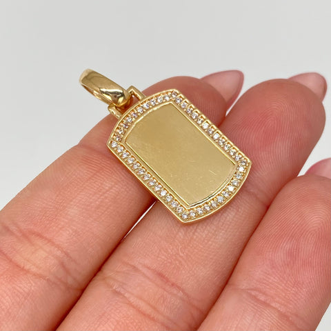 Dije Placa Circones Blancos En El Borde Oro amarillo 18k 3,95 Gr / 3 Cm