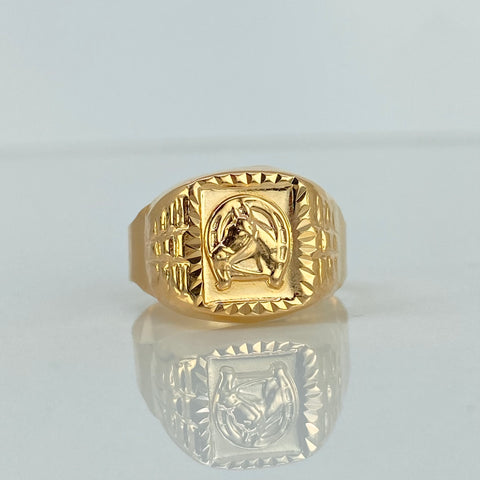 Anillo Sello Herradura Caballo Oro amarillo 18k / Talla 10 3/4 / 2,87 Gr *