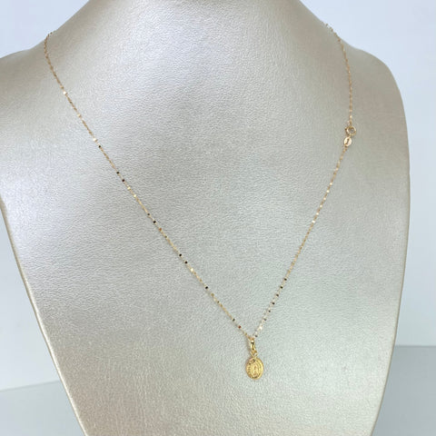 Set Cadena  Crispeta + Dije Virgen Guadalupe Oro amarillo 18k 0,7 Gr / 1 mm / 50 Cm *
