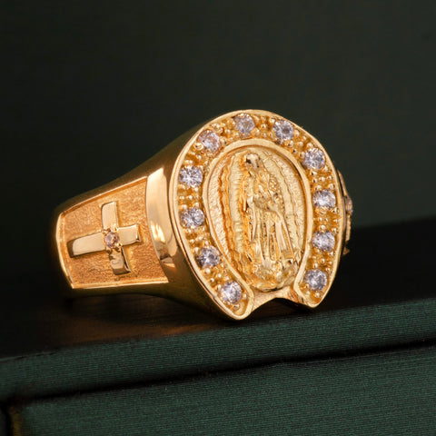 Anillo Virgen Guadalupe Circones Blancos Oro amarillo / Talla 10 / 8,41 Gr †