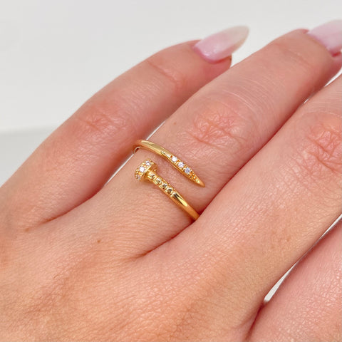 Anillo Clavo CT Circones Blancos Oro amarillo / Talla 7 1/4 / 1,85 Gr *