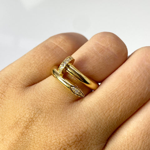 Anillo Clavo Circones Blancos Oro amarillo 18k / Talla 7 / 4,0 Gr *