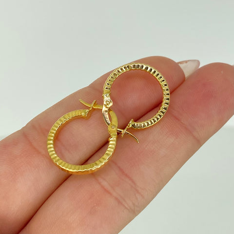 Candongas Redondas Rayadas Oro amarillo 18k 1,25 Gr / 1,9 Cm