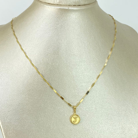 Set Cadena ● Flor Espejo + Dije Letra J Oro amarillo 18k 2,1 Gr / 1,7 mm / 45 Cm †
