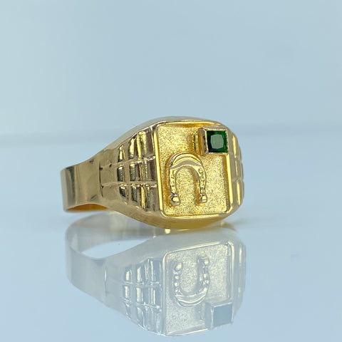 Anillo Sello Herradura Circón Verde Oro amarillo 18k / Talla 12 1/2 / 3,9 Gr †