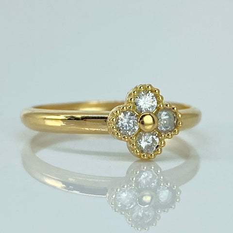 Anillo Trebol Circones Blancos Oro amarillo 18k / Talla 7 1/4 / 1,35 Gr *