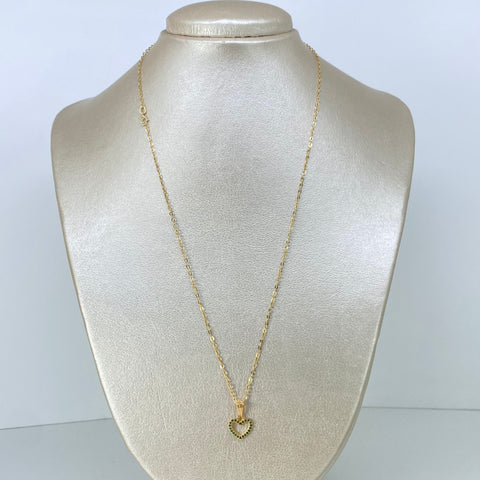 Set Cadena ● Rolon + Dije Corazon Circones Verdes Oro amarillo 18k 1,58 Gr / 1,5 mm / 50 Cm *