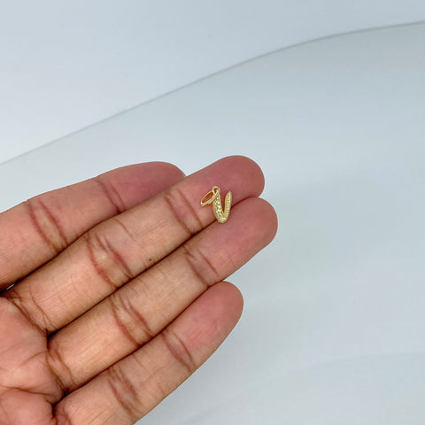 Dije Letra V Circones Blancos Oro amarillo 0,68 Gr / 1,6 Cm *