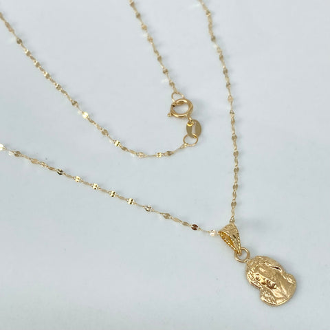 Set Cadena ● Crispeta + Dije Rostro Jesus Oro amarillo 18k 0,65 Gr / 1 mm / 45 Cm †