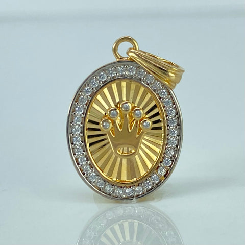 Dije Corona RX Circones Blancos Oro amarillo y Oro blanco 2,3 Gr / 2,6 Cm