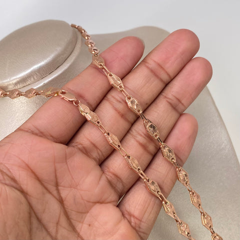 Cadena Rustica Eslabones Exagonos Diamantados Oro rosa 14,32 Gr / 6 mm / 60 Cm †